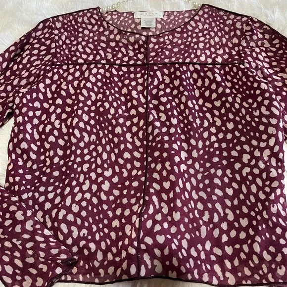 Sheer Animal Print Long Sleeve Silk Inside Blouse Size L - Kirious Los Angeles - Picture 3 of 6